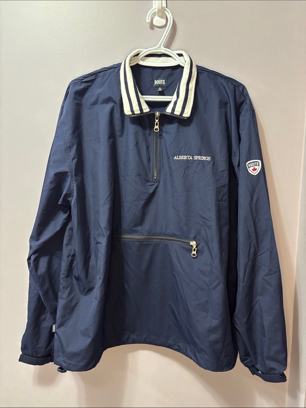 VTG Roots Golf Alberta Springs Navy Half-Zip Windbreaker with Striped Collar XL